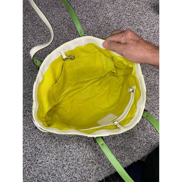 Vintage Coach Limited Edition Zebra Stripe Green & White Tote Bag - Picture 11 of 12